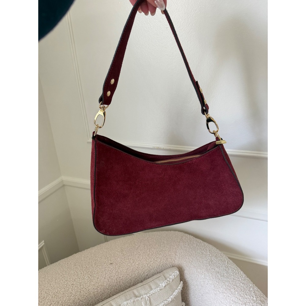 Anna Paola burgundy  Suede Shoulder Bag Gold Hardware Women handbag